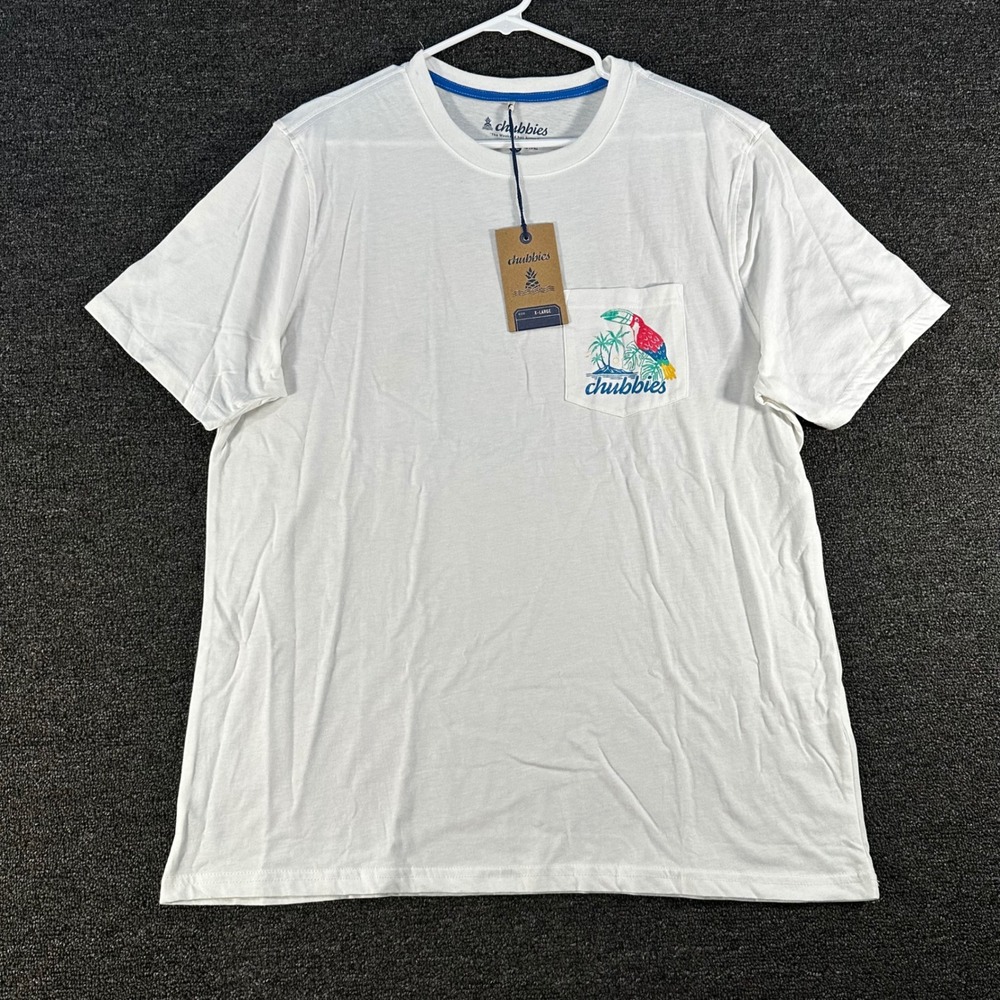 Chubbies Pocket T-Shirt Mens XL White New Toucan Graphic Sky's Out Thighs Out